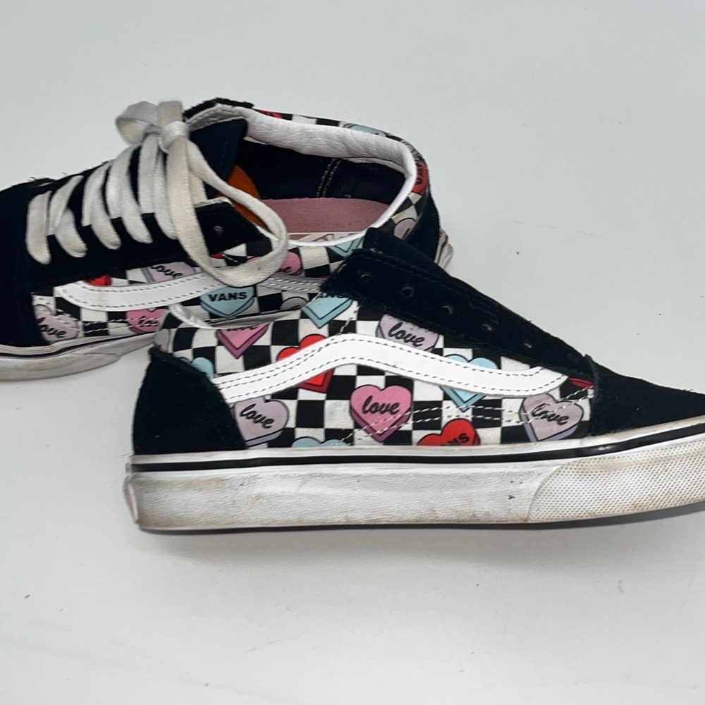 Vans Old Skool Love‎ Candy Hearts Black White Checkered Kids Shoes Size 3